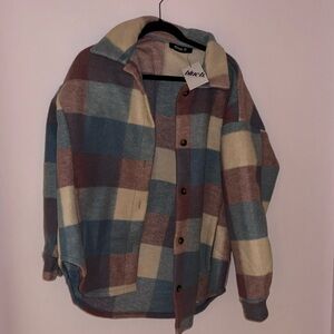 Brand new with tags never been worn blue, purple wool button up flannel